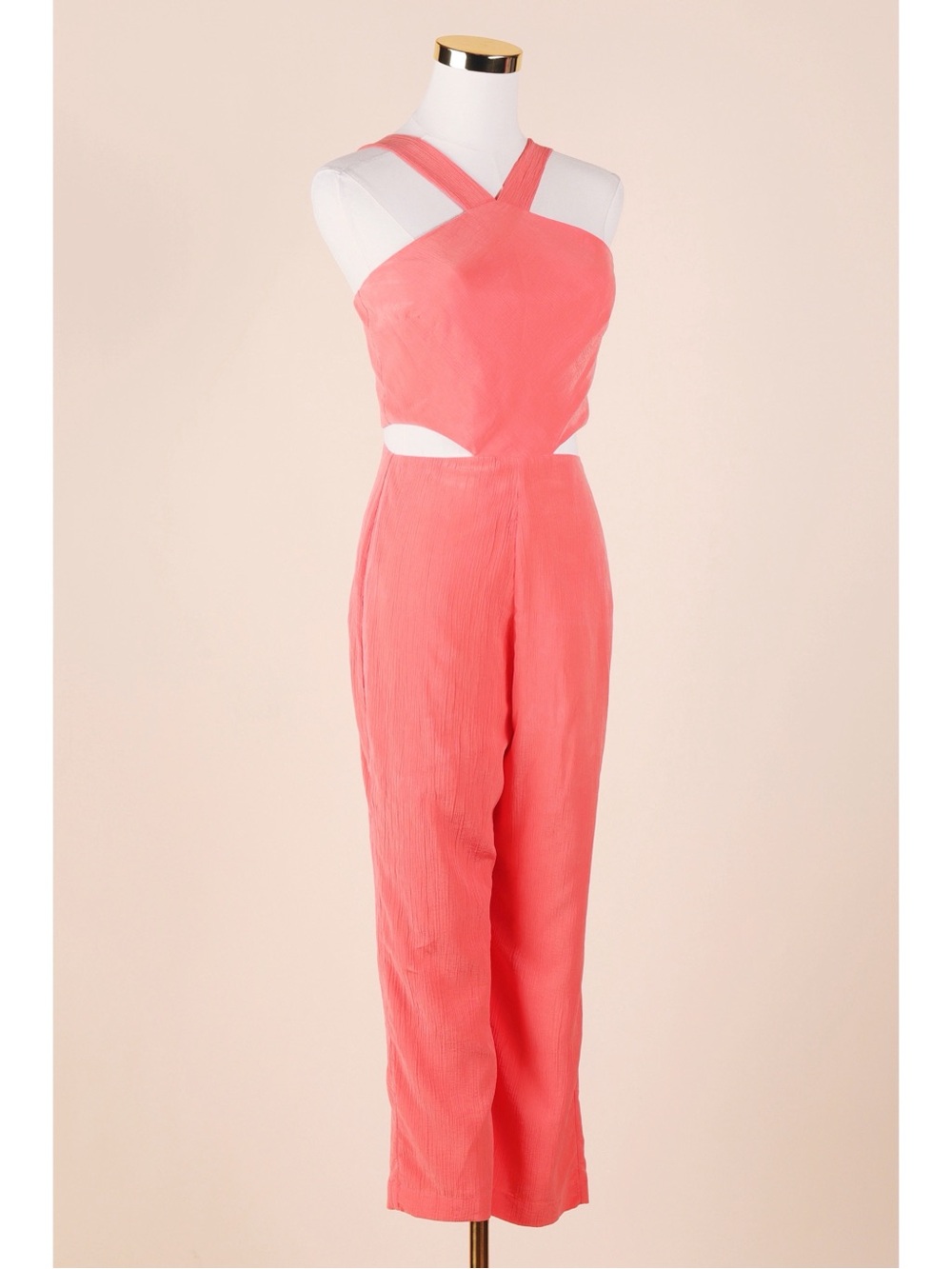 Sz XS Tularosa Denise Sleeveless Halter Cut-Out Cropped Jumpsuit In Salmon EUC